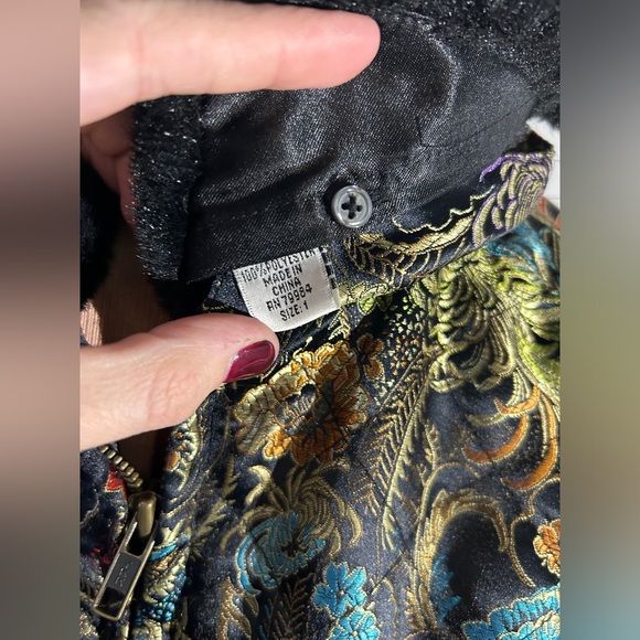 Vintage Chico Designs quilted fur collar rainbow floral brocade jacket size S - Picture 5 of 11